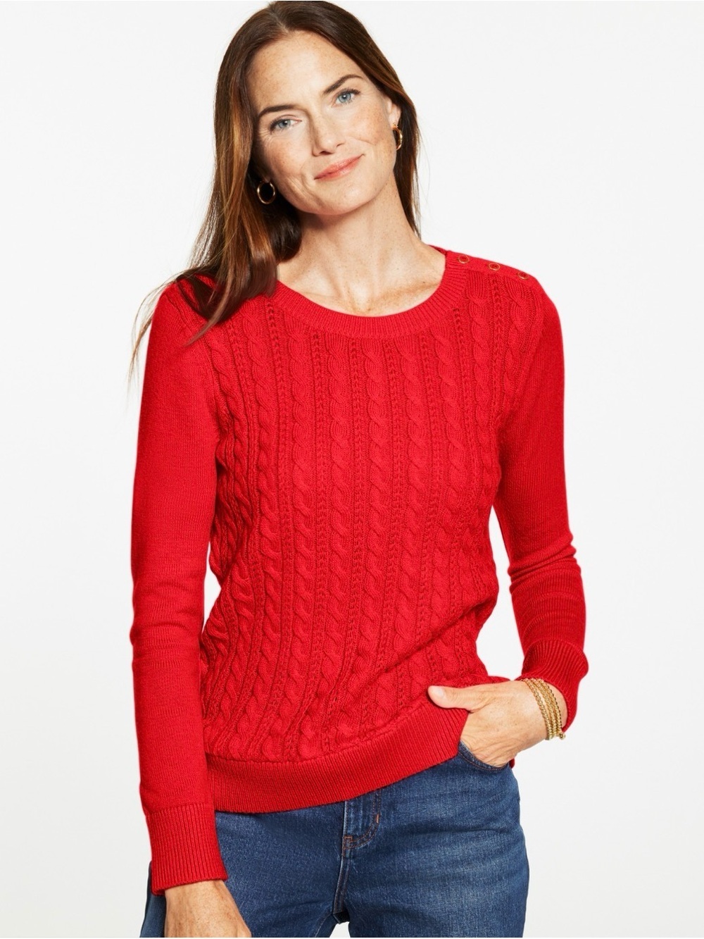 Talbots Red Cable Knit Crewneck 100% cashmere sweater size xl